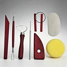 Bộ dụng cụ điêu khắc đất sét 35/19/8/5 món kèm túi cuộn lưu trữ, cán thép không gỉ gỗ đỏ, dùng cho điêu khắc, tạo hình, thủ công DIY, dành cho người đam mê và người mới bắt đầu - Nhiều màu - Xem 9