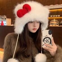 Cute Bow Plush Hat For Women, Fashionable Ear Warmers, Autumn/Winter Warm & Cold-Proof, New Essential Ushanka Style - A - View 2