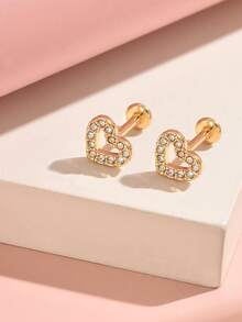 1pc/2pcs Exquisite Hollow Heart-Shaped CZ Pave Flat Back Piercing Studs, 316L Hypoallergenic Stainless Steel Internal Thread Body Piercing Jewelry, Shiny Stackable Ear Cartilage/Helix/Lip Body Jewelry - Heart-shaped - View 3