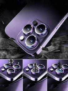 3PCS Apple Camera Lens Protector Film For IPhone 17 Pro Max/17 Pro/16 Pro Max/16 Pro/15 Pro Max/15 Pro/14 Pro Max/14 Pro, Tempered Glass And Metal Independent Protective Case [Anti-Drop], Friendly Type - Shiny Deep Purple - Purple - View 5