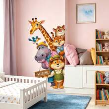 1/3/5 piezas Pegatinas de pared de bienvenida con animales salvajes de dibujos animados, jirafa, león, hipopótamo, pájaro, calcomanías de pared removibles, decoración de pared para entrada, dormitorio, fondo del hogar, regalo - Pegatinas de animales - Ver 3