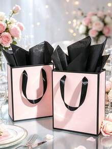 5/1Sets, Phnom Penh And Black Edge Paper Handler Gift Bag Wedding Festival Bridesmaid Sense Gift Bag Birthday Gift Bag Wedding Banquet 9 X 7 X 3.15', Metallic Paper Gift Bags With Handle And Tissue - Multicolor - View 8