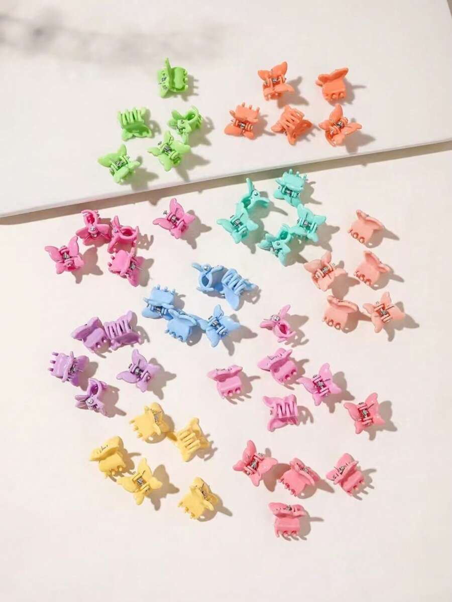50pcs Mini Random Brown Matte Butterfly Hair Clips, Small Hair Claws - Multicolor - View 1