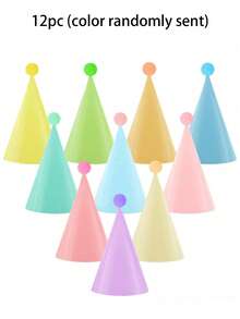 12/6/1 Colorful Pink Party Hats, Birthday Party Cone Hats, Cute Cake Cone Birthday Paper Hats, Cute Crowns, Adult Party Mixed Hats, - Multiple Styles - View 12