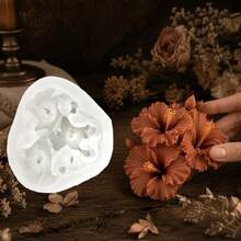 1pc Beautiful Hibiscus Flower Bouquet Shaped Silicone Mold, Suitable For DIY Aromatherapy Candles, Gypsum Ornaments, Epoxy Resin, Cement Crafts, Ideal For Wedding Decor, Home Decor, Holiday Gifts - 3-hole Hibiscus Mold - View 6