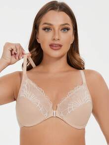 MELENECA Women's Racerback Front Closure Full Coverage Unlined Plus Size Underwire Bra - Apricot - View 6