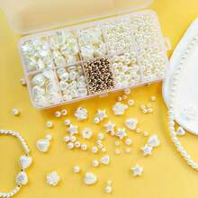 10-Grid Cream White Round Beads Suitable For Making Bracelets, Necklaces, Phone Chains, Bags And Vases, Round Beads Size, Suitable For DIY Beginners And Jewelry Enthusiasts, Includes 1 String + Scissors - Multicolor - View 3