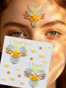 1pc / 4pcs Mermaid Tail Face Gem Stickers, Holographic Face Jewel Sticker, Flash Fish Tail Design, Acrylic Face Gems For Beach Vacation/Music Festival Face Makeup, Mermaid Style Face Gems,Rhinestone Face Sticker,Halloween Costume - Multicolor - View 4