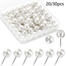 20/30 piezas de chinchetas decorativas de perla blanca - Chinchetas de cabeza redonda grande y linda para tablero de anuncios & tablero de corcho - Chinchetas de perla estéticas para fotos, mapas, calendarios, decoración del hogar & oficina - A - Ver 1