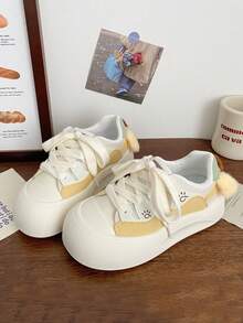2026 Spring/Autumn Limited Edition Girls' Soft Sole Breathable Sports Skate Shoes, Outdoor Versatile White Sneakers - Yellow - View 4
