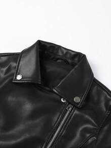 Jaket Kulit Imitasi Pendek Berumbai Gaya Retro Giolshon untuk Wanita dengan Sabuk, Cocok untuk Musim Semi, Gugur, dan Musim Dingin. - Hitam - View 8