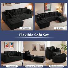 Sofá modular Cloud, sofá moderno y cómodo de pana para la sala de estar, sillón reclinable con reposapiés, sofá en caja, no requiere montaje. - Negro - Ver 4