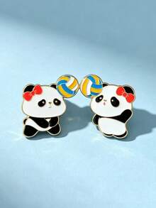 1 pezzo Spilla creativa e carina a forma di panda da pallavolo in lega, spilla animale cartone animato stile cinese, decorazione per zaino & giacca - Multicolore - Visualizzare 6