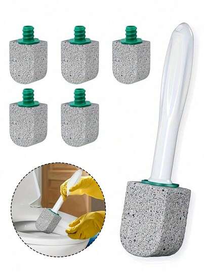 Bathroom Toilet Brush 30cm Long Handle Toilet Cleaning Brush Head Hard Water Stain Removal Rust & Limescale Cleaning Tool 1 Brush Head + 5 Volcanic Stones,Toilet Accessories,Camping Essentials,Garden Stuff,Travel Accessories,Camping Equipment,Cleaning Supplies,Holiday Essentials,Essential Barbecue Supplies,BBQ.