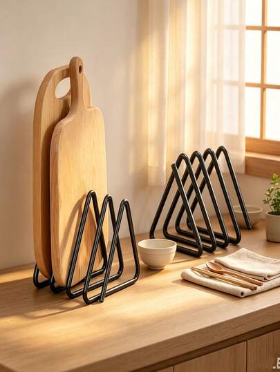 Cutting Board Storage Box, Triangular Cutting Board Rack, Black Metal Cutting Board Holder, Pot Lid Storage Rack, Suitable For Cabinet Countertop