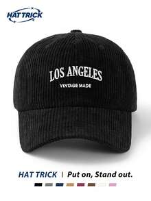 1件中性款 LOS ANGELES 刺繡燈芯絨復古軟頂棒球帽，可調帽簷鴨嘴帽，時尚百搭，適合日常休閒、跑步、運動、度假、戶外活動、派對，愛好者必備 - A - 查看 7