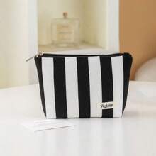 Canvas Makeup Bag, Color Block Striped Zipper Storage Pouch, Colorful Vertical Striped Thick Fabric Large Capacity Handheld Toiletry Bag, Travel Makeup And Skincare Storage Bag - Multicolor - View 7