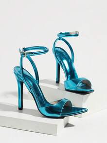 Women's Pointed Toe Wide Strap Buckle Design Stiletto High Heel Sandals, Summer Fashion Casual Elegant Sexy, Suitable For Dating, Party, Vacation, Gathering, Socialite, Outdoor Activities, Mint Blue High Heels - Mint Blue - View 5