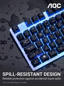 AOC KM100 Keyboard And Mouse Set Is A Great Tool For Gaming. Colorful Backlight Ignites The Gaming Atmosphere. Mechanical Keyboard + Gaming Mouse With Precise Linkage. Splash-Proof Protection. White - White - View 5