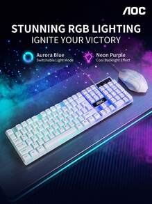 AOC KM100 Keyboard And Mouse Set Is A Great Tool For Gaming. Colorful Backlight Ignites The Gaming Atmosphere. Mechanical Keyboard + Gaming Mouse With Precise Linkage. Splash-Proof Protection. White - White - View 11