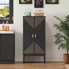 Kitchen Cabinet 120x59x30cm, Sideboard, Spacious 2-Door Sideboard With Shelf On The Door, Vintage Style Storage Unit - Suitable For Kitchen, Dining Room, Living Room And Hallway. - Black + MDF + European - View 1
