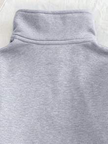2pcs Girls Pink Bow Print Half-Zip Hooded Sweatshirt And Pants Set, Autumn/Winter Fashion Comfortable Outfit - Grey - View 8