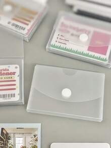 Frosted Desktop Card Sticker Storage Box, Transparent Rounded Corner Lid, Can Be Placed Horizontally Or Vertically, Transparent Frosted Snap-Lock Storage Box, Semi-Flip Lid Mini Card Dust-Proof Storage Box, Simple And Practical Office Storage Box, Card Storage Box. - Multicolor - View 5