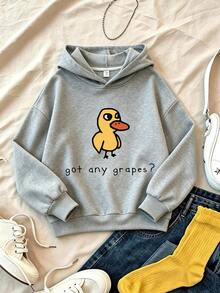 Outdoor Casual Street Yellow Duck Letter Print Sweatshirt, Suitable For Spring And Autumn, Youth And Teen Girl Style - Grey - View 1