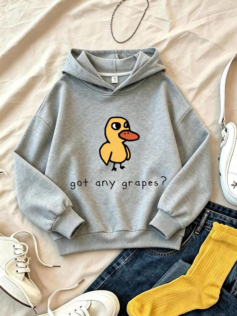 Outdoor Casual Street Yellow Duck Letter Print Sweatshirt, Suitable For Spring And Autumn, Youth And Teen Girl Style - Grey - View 1