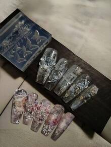 蓮花錦鯉 3D 蓮花彼岸花錦鯉花卉美甲裝飾模具 - 無色 - 查看 26