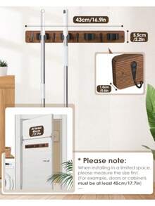 Broom Holder Wall Mount, 4 Holders 4 Hooks Mop And Broom Organizer Mop Holder Wall Mount And Broom Hanger For Garage, Laundry Room, Kitchen And Utility Storage - Brown - View 6
