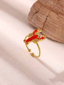 Summer Ocean Shell Open Ring Women Stainless Steel Gold Color Enamel Seashell Rings And Tiny Ball Pendant Crystal Inlaid Jewelry - Yellow Gold - View 4
