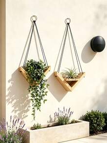 Estanterías colgantes de cuerda, estanterías de plantación de madera rural, estanterías de almacenamiento colgantes, decoraciones de pared creativas de madera - Ver 3