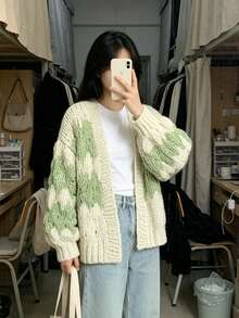 Women's New Long-Sleeve Loose Knit Cardigan For Spring  Autumn - Also Suitable For Winter  Fall Wear - Dark Green - View 2