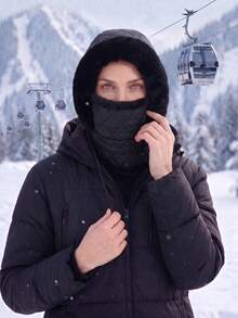 1pc Quilted Diamond Pattern Faux Fur Trim 3-In-1 Hat, Face Mask, Neck Warmer, Ear Flaps, Unisex Outdoor Cycling Skiing Cold Weather Protection Trapper Hat - Solid Color - View 3
