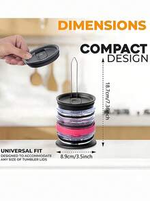 No-Drill Kitchen Lid Organizer With Stable Base To Stack Covers Space-Saving Vertical Lid Storage Rack For Kitchen Minimalist Kitchen Dining Table Cup Lid Organizer Ideal For Coffee Station Countertops Kitchen Storage Essentials - Multicolor - View 10