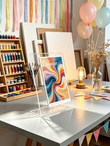 1/2/4pcs Acrylic Sign Holder, Transparent Plastic Display Stand, Transparent T-Shaped Plastic Display Stand, Photo Frame Display Stand, Suitable For Brochures, Menus, Flyers, Documents, Photos, Business Cards, Restaurants, Weddings, Offices Or Desktops - Multicolor - View 8