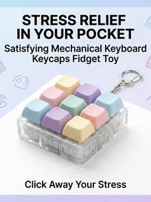 9-Key Cube Stress Relief Button Toy Keyboard Clicker Fidget Creative Keyboard Pendant Decoration Car Keychain Adult Fingertip Keychain Stress Relief Keychain Focus Relaxation Keychain Birthday Gift Party Favor Keychain Accessory Bag Decoration - Multicolor - View 6