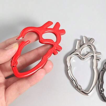 1pc Heavy Duty Heart-Shaped Carabiner Keychain Waist Pendant Key Ring, Asymmetrical Spring Clip, Hip Hop Waist Hanging Keychain, Car Key Chain Accessory, Men's Gift, Key Pendant, Unisex, Durable Buckle Key Chain, Christmas Gift, High-End Metal Key Storage Clip, Bag Pendant, Niche Design, Fashion Accessory, Premium Waist Pendant