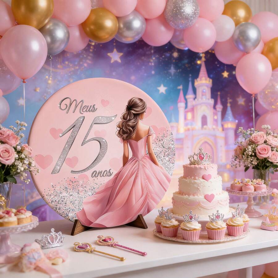 Round Party Panel Cover Kit And Trio Cylinder Covers 15th Birthday Party Theme 3 - SOLO Panel de mesa 192 - Ver 1
