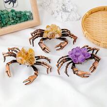 天然水晶簇螃蟹雕刻拋光石螃蟹附石英晶簇礦物標本海洋生物動物收藏展示品 - 彩色 - 查看 7