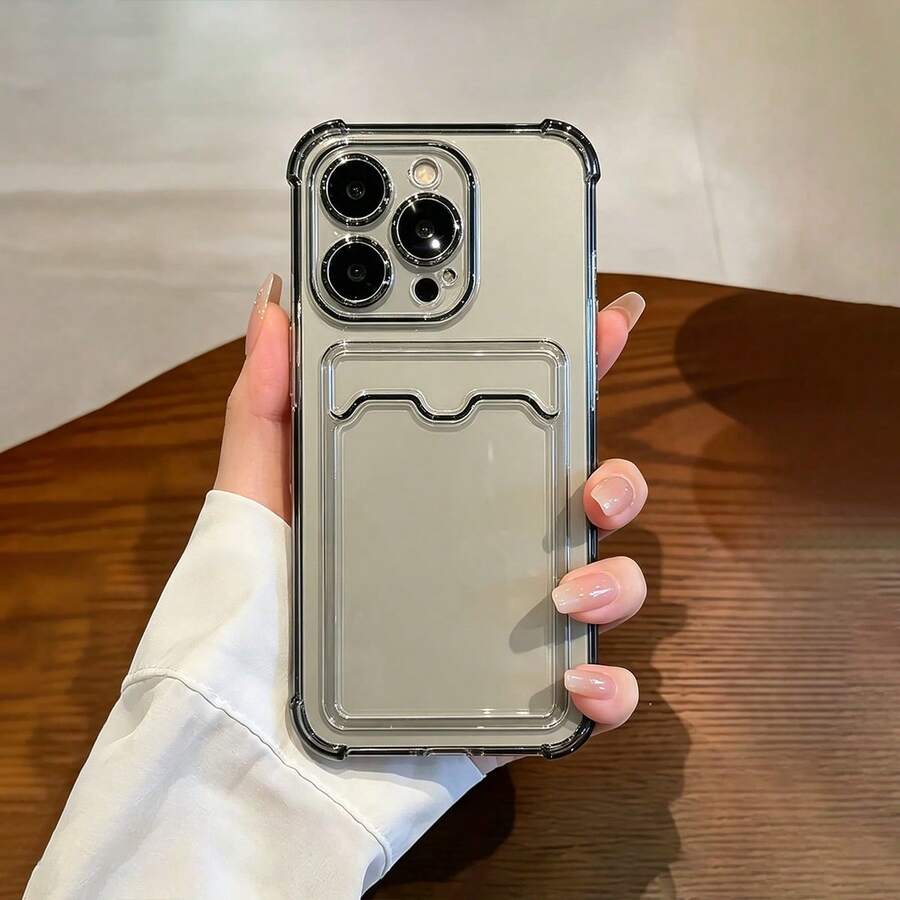適用於 iPhone 17/17 Pro/17 Pro Max/16/15/14/13/12/11 系列手機殼,1件 Ins 風格四角防摔一體式卡夾全包覆防摔保護殼,17 Pro Max 手機殼,時尚手機殼 - 黑色 - 查看 1