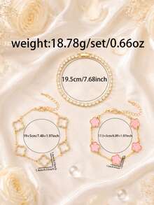 3件組女性花瓣花朵手鍊套組，奢華水鑽鏤空幸運花朵網球鏈條，可調節女孩飾品 - a款 - 查看 2