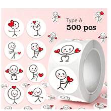 1 Roll 500pcs Sketching Label Stickers, Cartoon Cute Creative Round Stickers For Children's Scrapbook, Gift Packaging, Food Packaging Seal, Laptop Decoration, Refrigerator Decoration - Multiple Styles - View 12