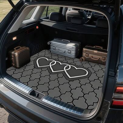 Car Accessories Interior [Travel Item] 1pc Car Trunk Mat With Printed Heart Pattern, 2D Flat Design.An Essential Travel Item, Universally Compatible With Various Car Models.A Must-Have Interior Accessory For Your Beloved Car,