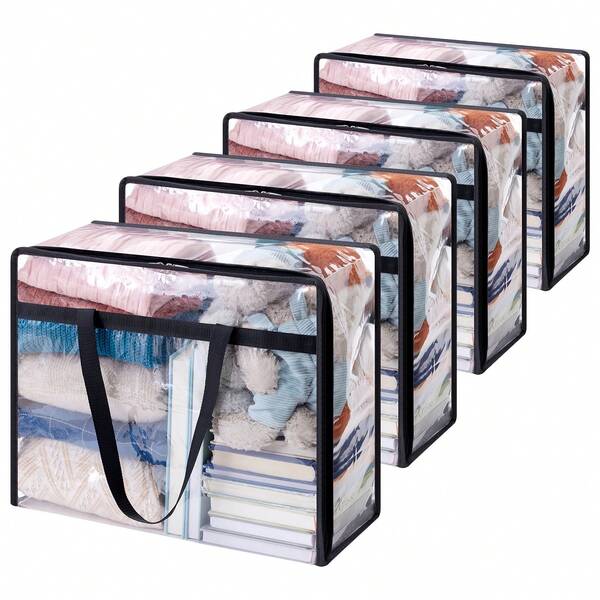 4 Blanket Storage Bag, 40L Extra Large Clear Plastic Storage Bag, For Storing Clothes, Quilts, Bedding, Moving Supplies, With Zipper And Reinforced Handles