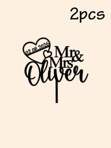 Customized Wedding Cake Topper, Personalized Mr & Mrs Name And Date Decoration, Anniversary Party Centerpiece, Suitable For Bridal Shower, Engagement, Reception Celebration Wedding Gift - Style D - View 8