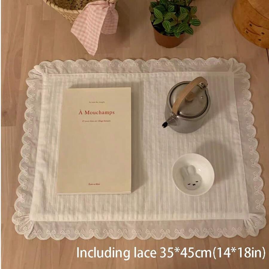 1件/6件装韩式柔白竹纹花卉蕾丝餐垫，多用途餐桌装饰杯垫 - 彩色 - 查看 1