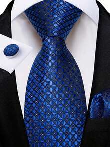 Men Tie Sets Classic Fashion Necktie Set With Cufflink For Business Party - Blue - View 1