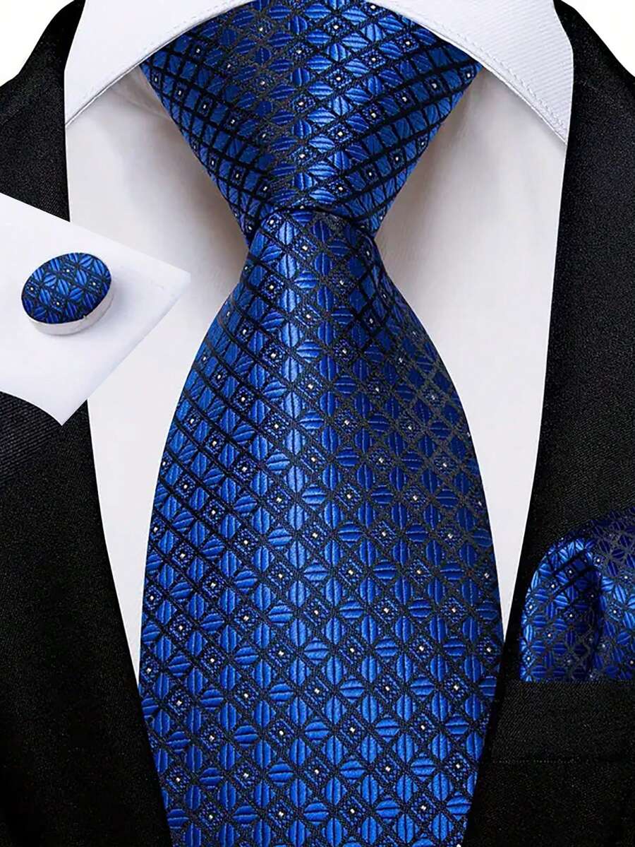 Men Tie Sets Classic Fashion Necktie Set With Cufflink For Business Party - Blue - View 1